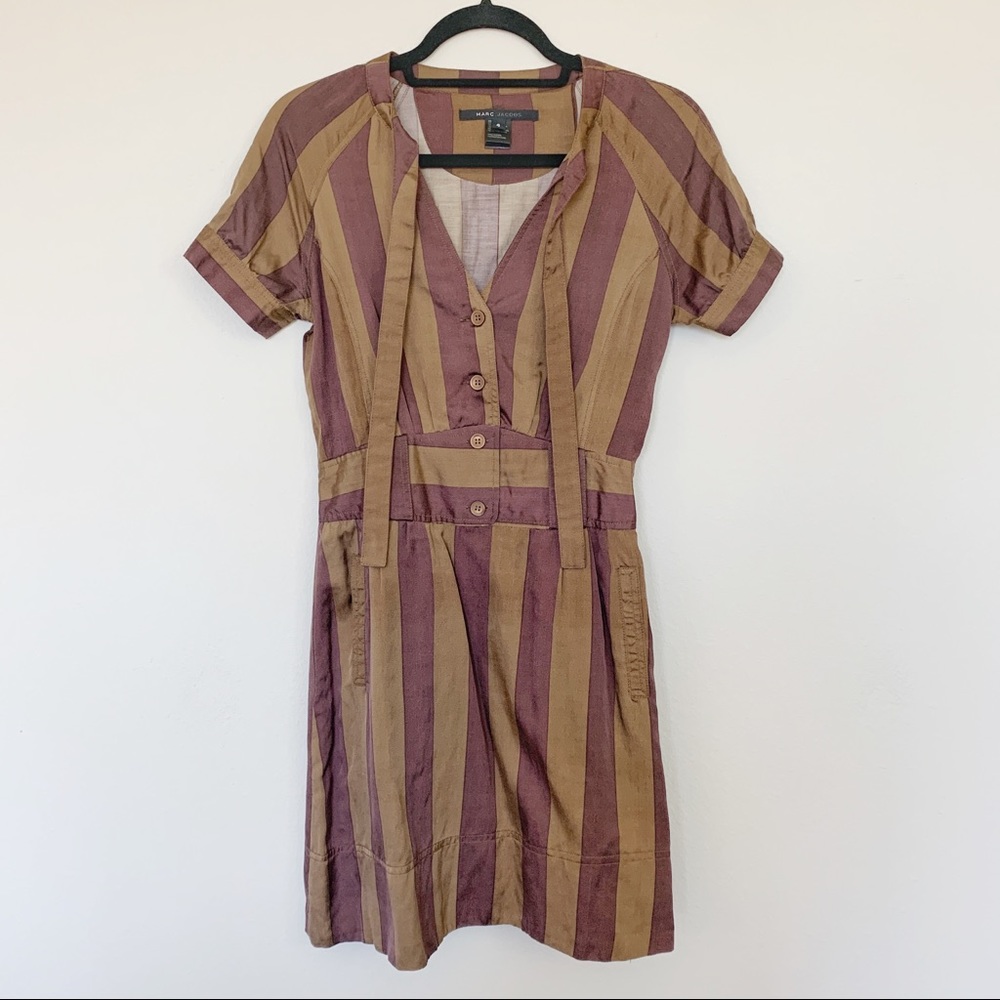 Marc Jacobs • Brown & Tan Vertical Stripe Dress - Picture 2 of 5